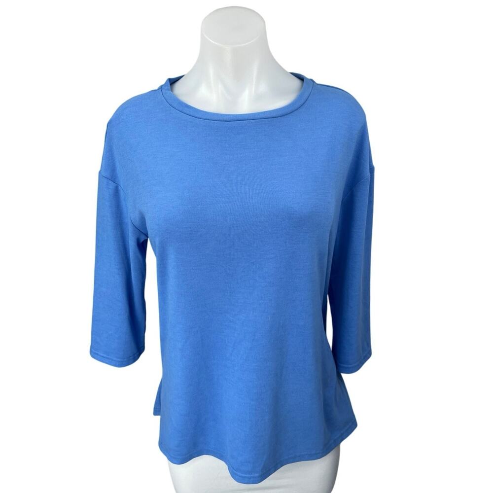 Philosophy Women's Blue Knit 3/4 Sleeve Back Vent Pullover Tee T-shirt Top Sz S